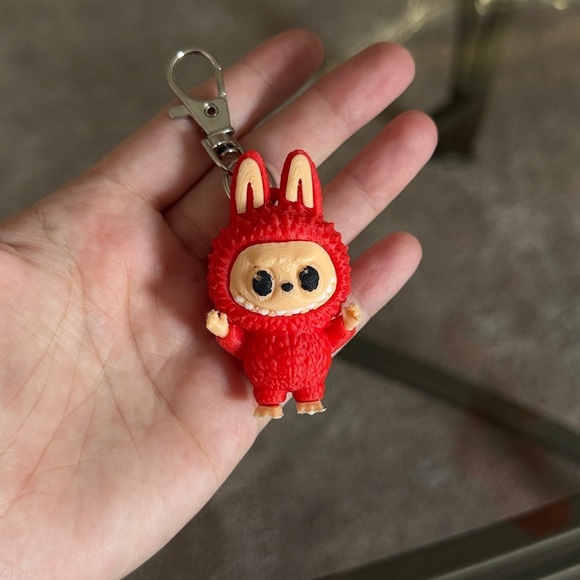 3D Printed. Red Labubu Keychain - Picture 5 of 6